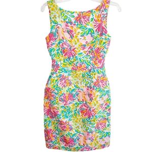 Lilly Pulitzer Mila Shift Dress Size 2 Pink Floral Lined Cotton Silk Blend EUC